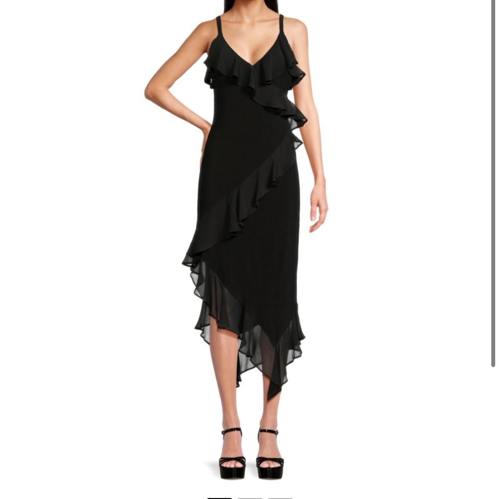 SIZE 12 Tommy Hilfiger Black Chiffon Sheath MIDI Dress